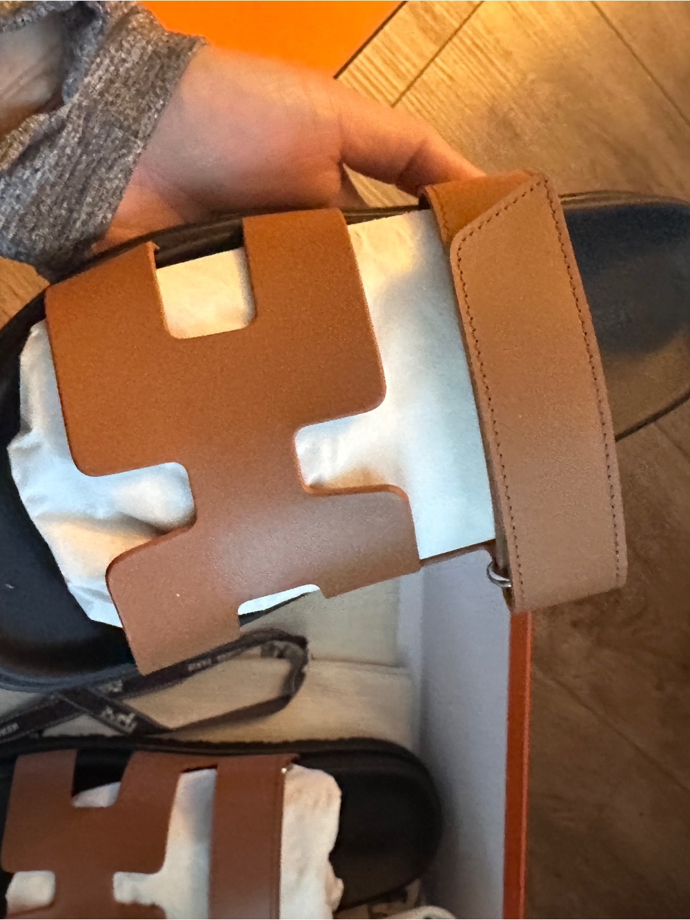 Authentic Hermes Chypre Tan Leather Slide Sandals - Picture 7 of 10